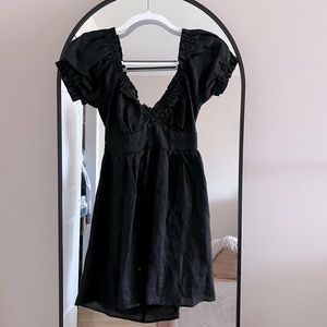 DISSH - Puff Sleeve Linen Dress in Black